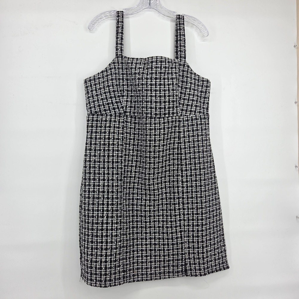 Mi Ami Francesca's Mini Dress L Black White Tweed Plaid Academic Preppy Classic